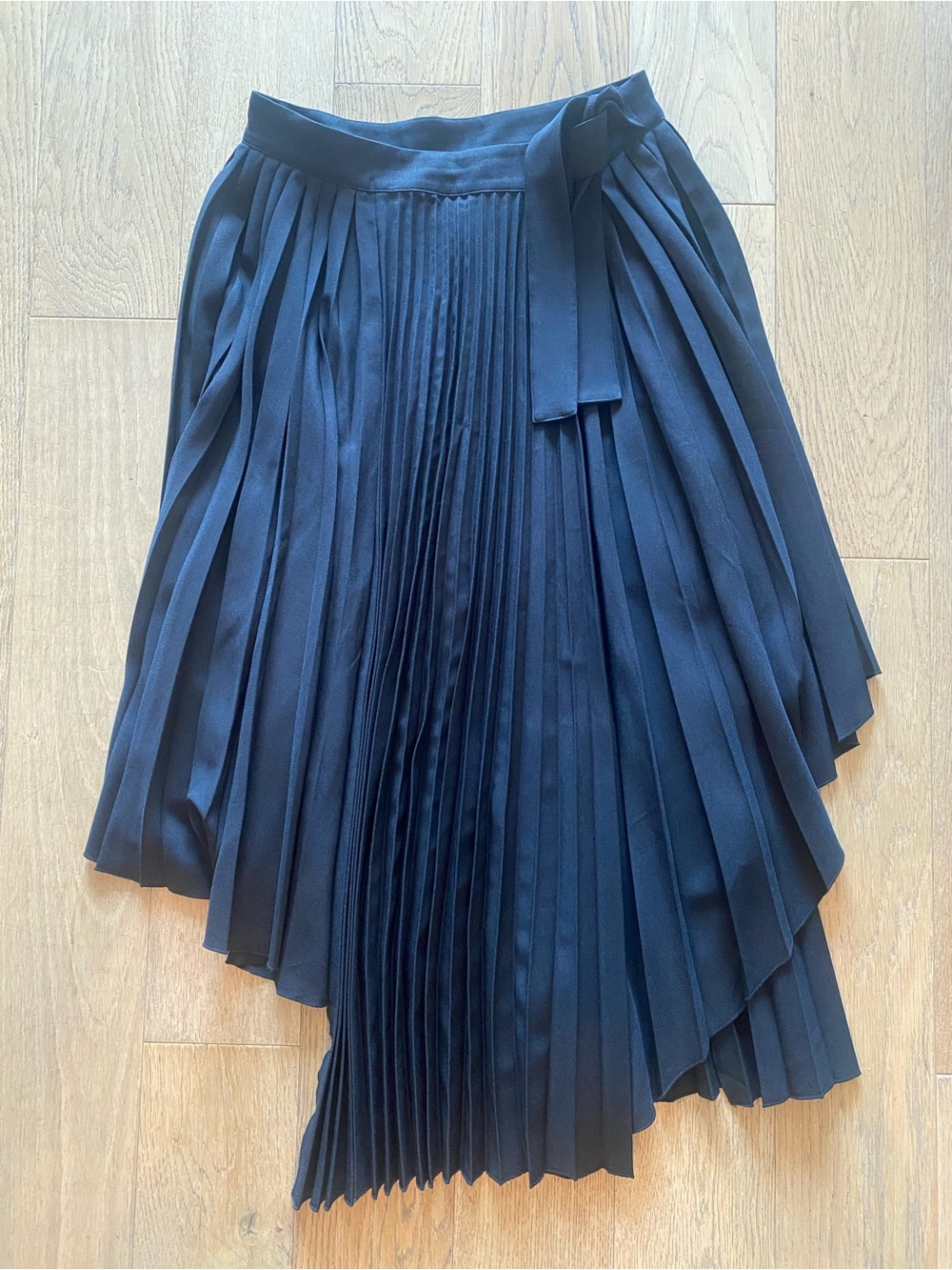 Maje black Asymmetrical Pleated Wrap Skirt with Tie